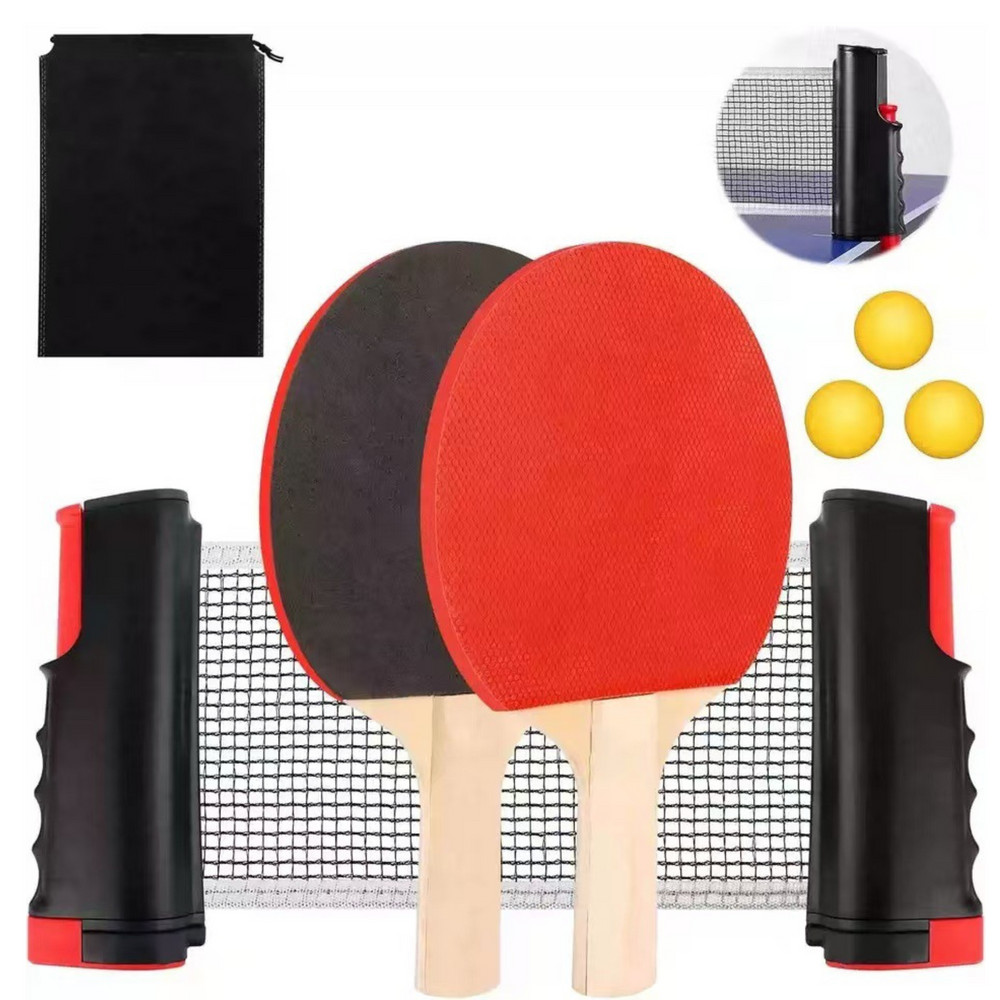 Pingpongkészlet kihúzható hálóval, ütőkkel és 3 labdával