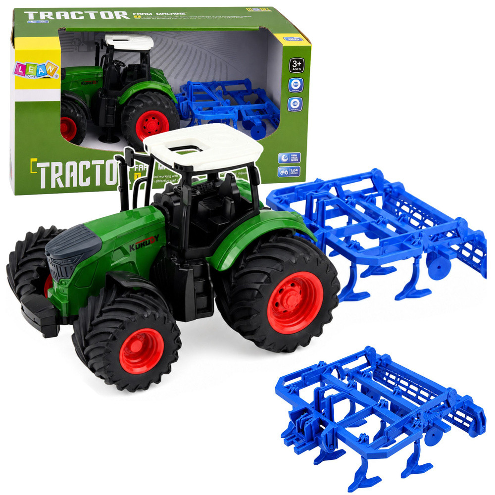 Traktor kultivátorral – zöld, 1:24