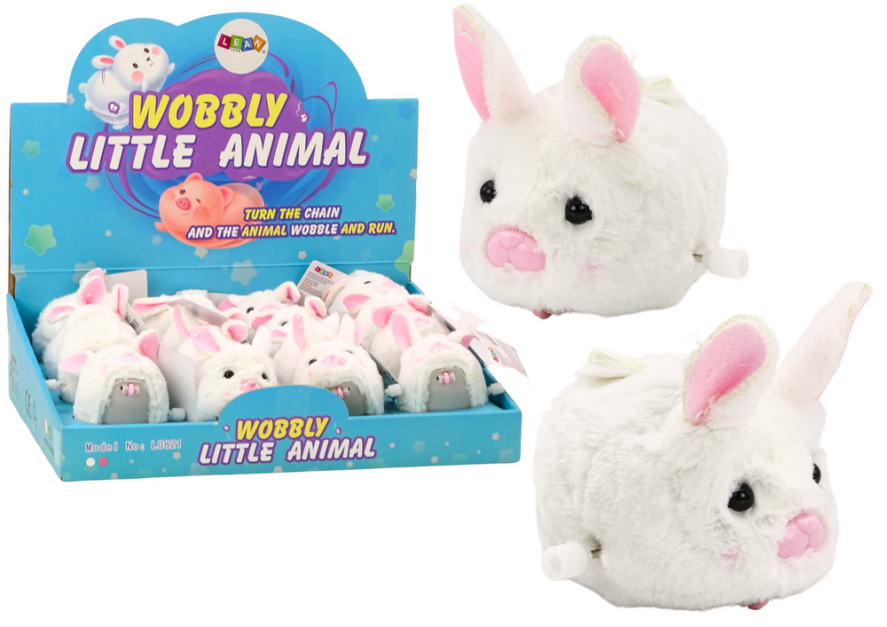 Fehér felhúzható nyuszifigura puha bundával