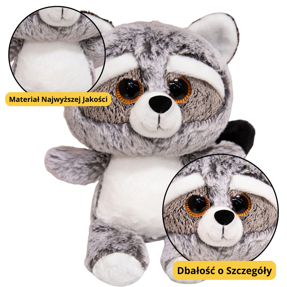 Nagy szemű plüss mosómedve, 22 cm