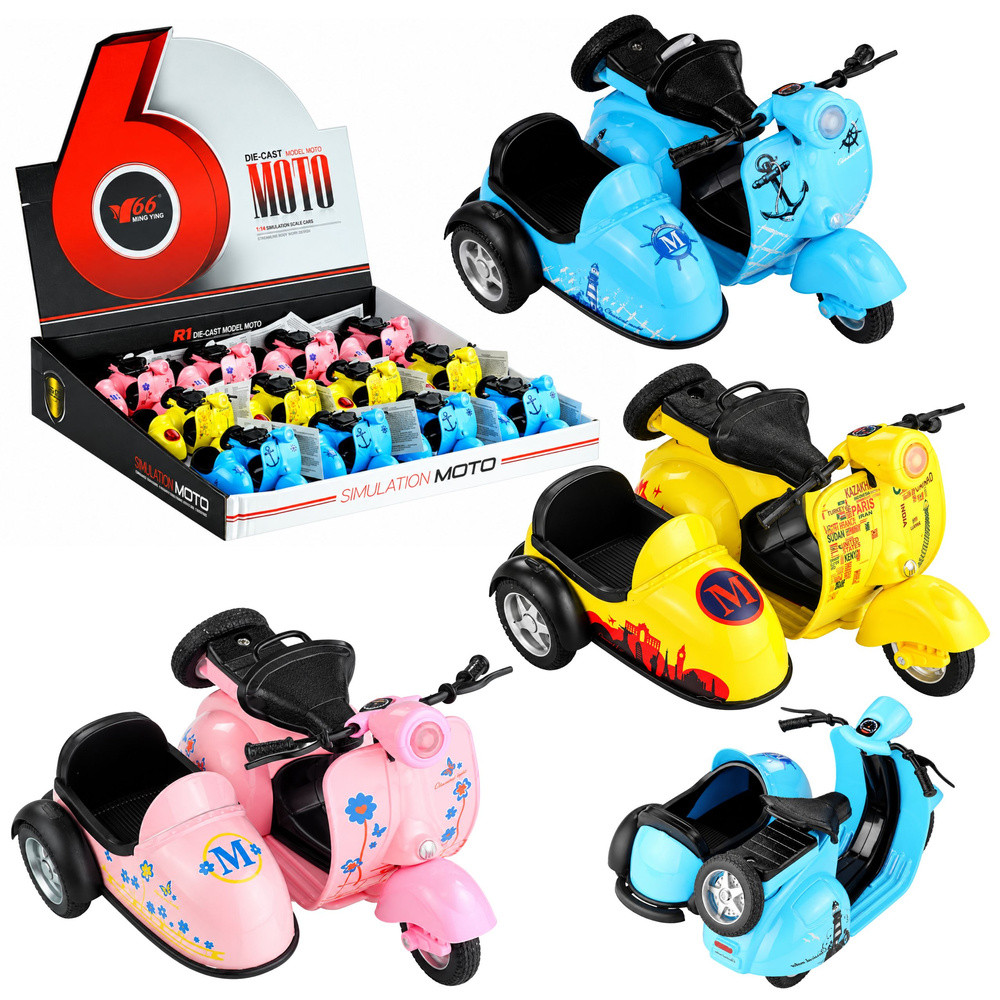 Retro Scooter with Sidecar – Motorized, Lights & Sounds – 1:14 Scale