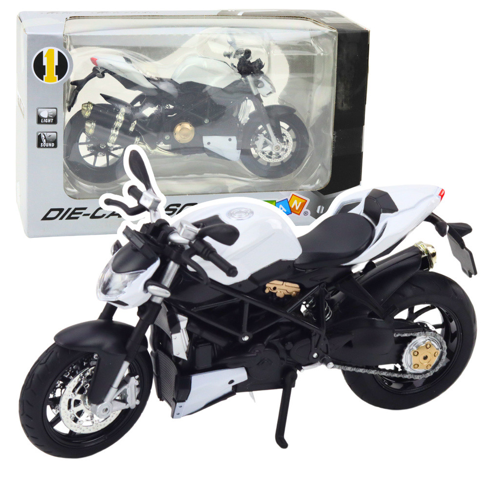 Sports Motorcycle Metal Lights Sounds White 1:12