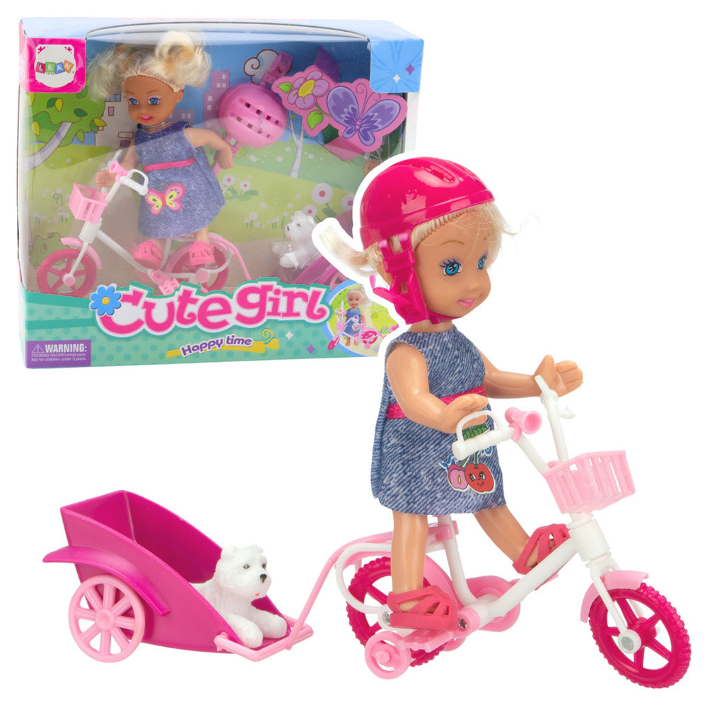 Mini baba kerékpárral, kutyás utánfutóval és sisakkal