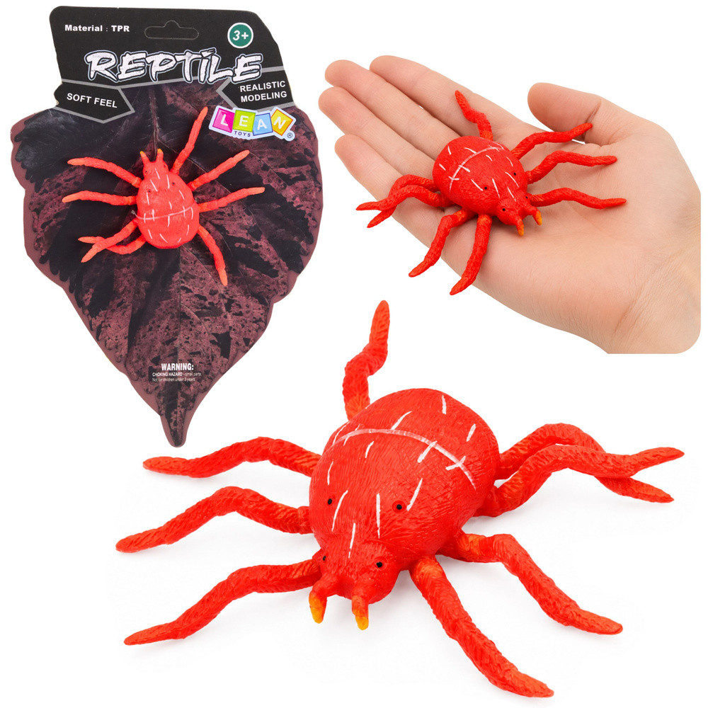Spider Red Rubber Figure Stretchable Realistic 12 cm
