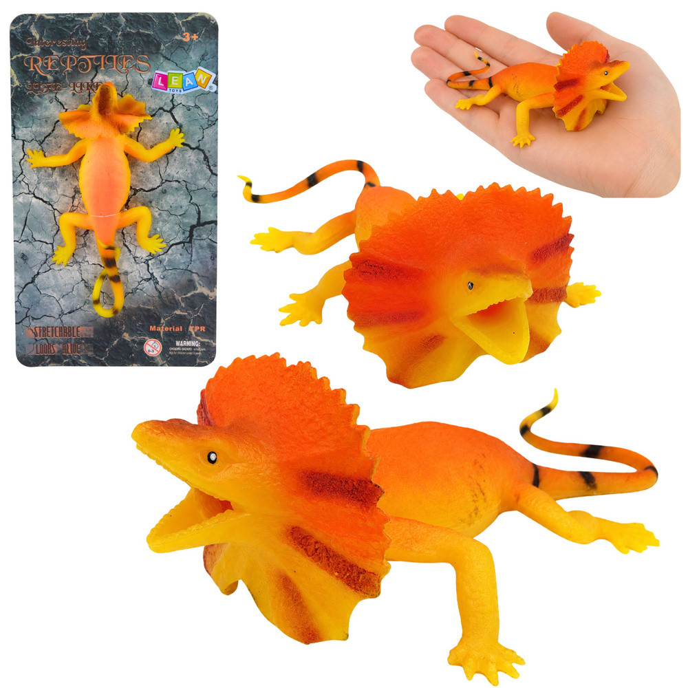 Rugalmas gallérosgyík-figura TPR gumiból, 19 cm