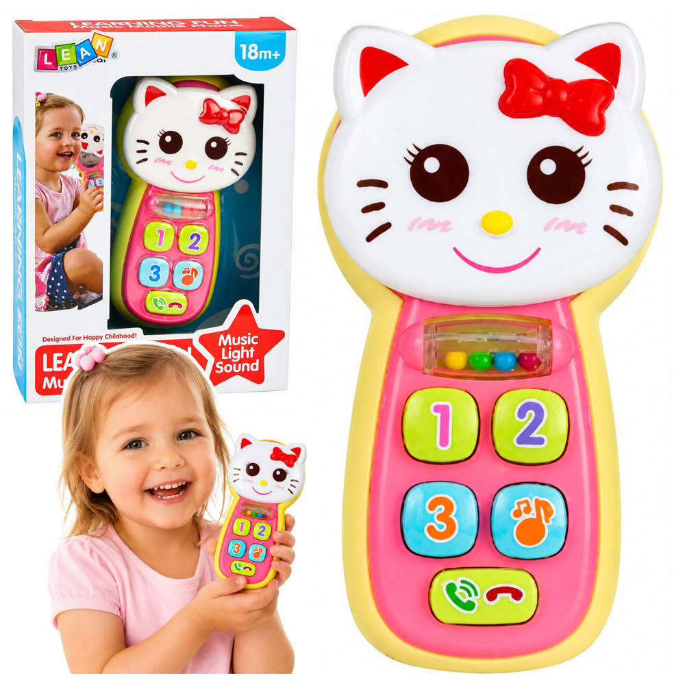 Interaktív cicás játéktelefon tükörrel, csörgővel, fénnyel és hanggal