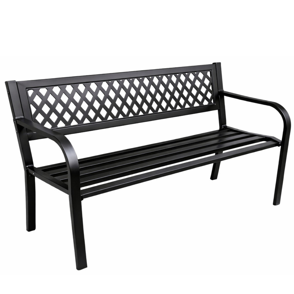 Kétszemélyes fém kerti pad háttámlával – fekete, 120 cm