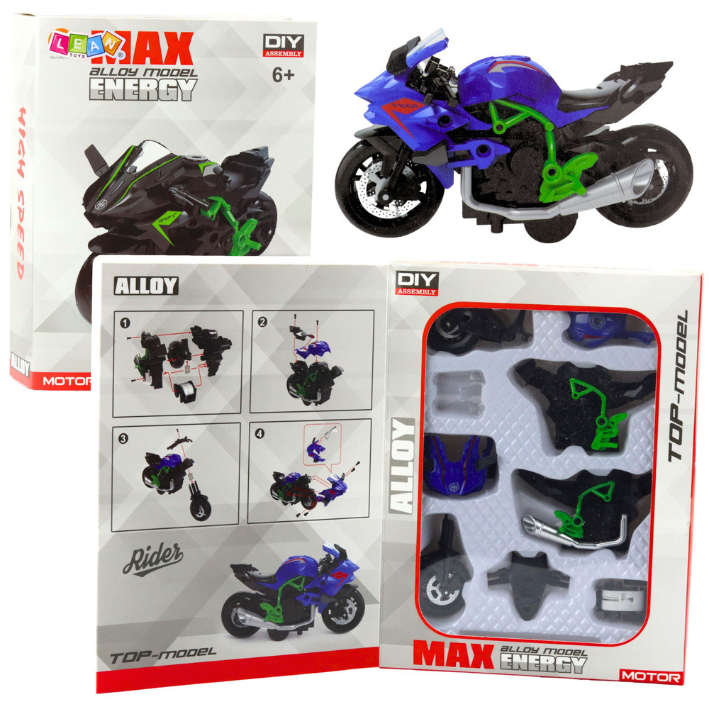 Összeszerelhető fém motormodell, 1:14 – zöld-kék