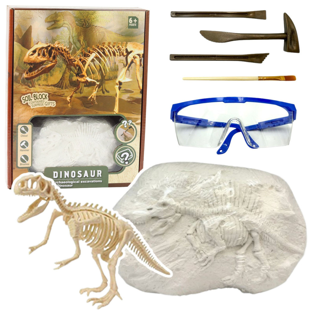 Dinoszaurusz-ásatási készlet szerszámokkal és szemüveggel