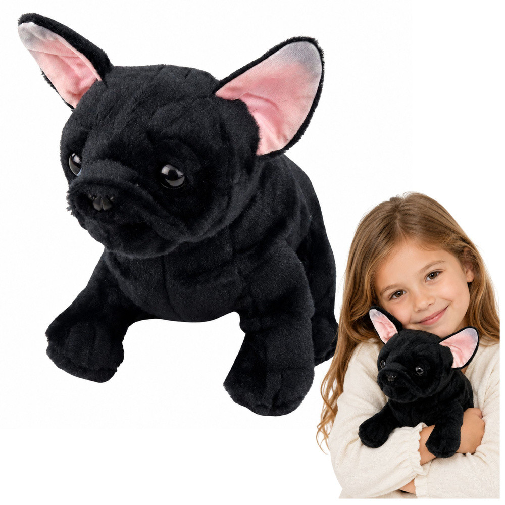 Fekete plüss francia bulldog, 22 cm