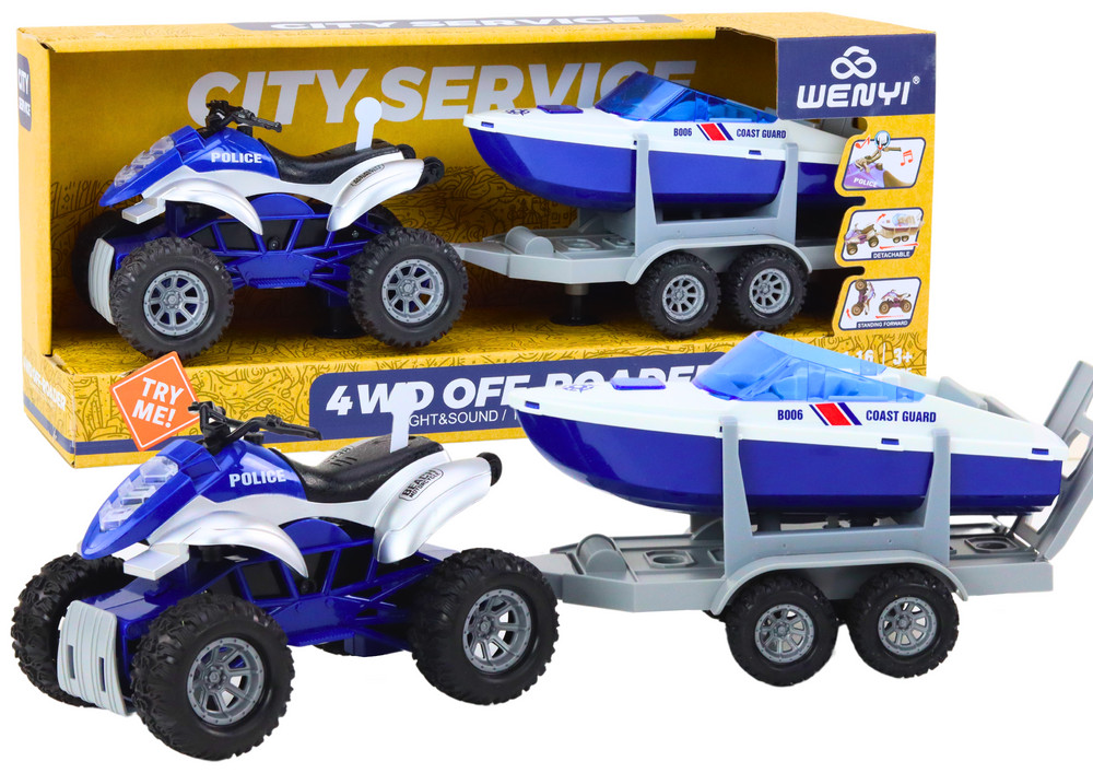 Rendőrségi quad utánfutóval és motorcsónakkal