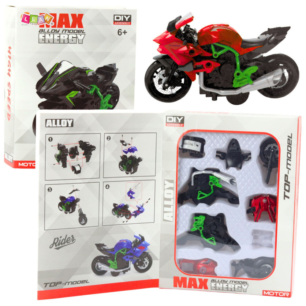 Összeszerelhető fém motormodell, 1:14 – zöld-piros