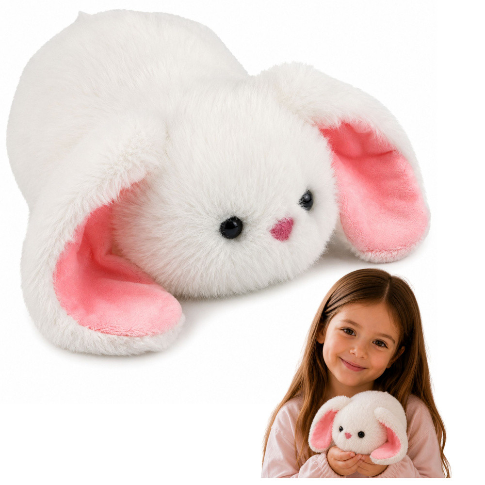 Fehér hosszú fülű plüss nyuszi, 16 cm