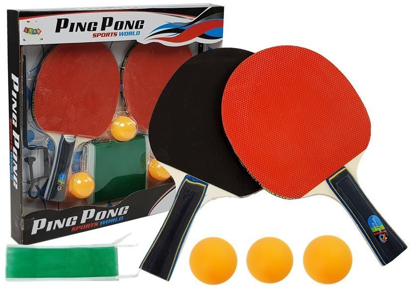 Pingpongkészlet hálóval, 2 ütővel és 3 labdával