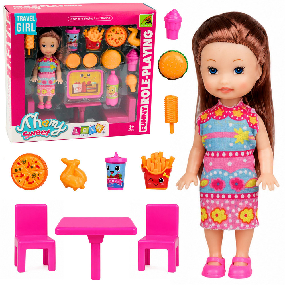 Mini baba gyorséttermi asztallal, székekkel és játékételekkel