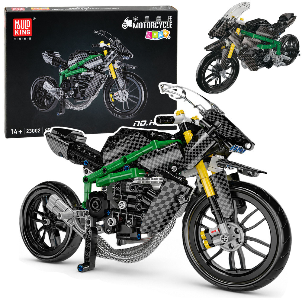 Fekete-zöld versenymotor – 656 darabos építőkészlet