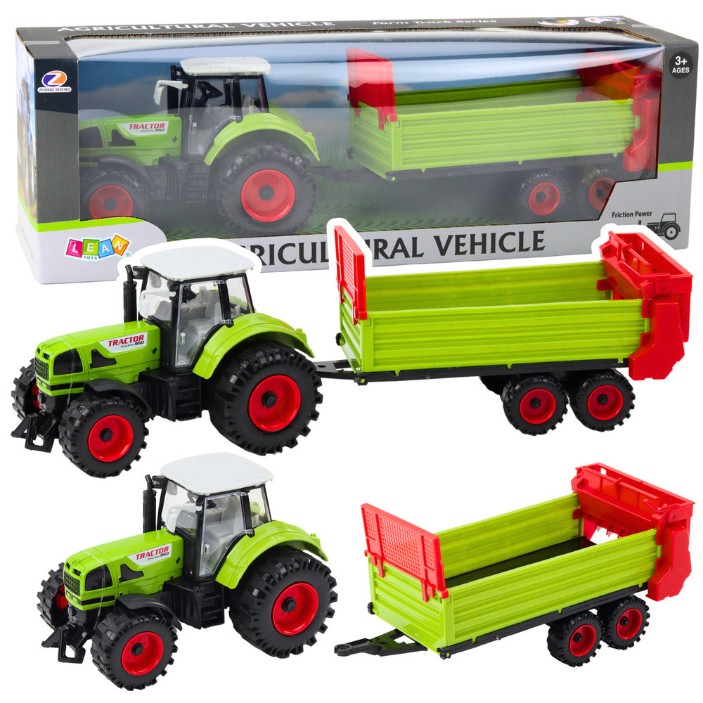 Zöld 950 játék traktor szórós utánfutóval, 48 cm