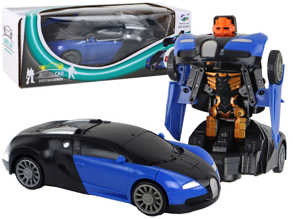 2 az 1-ben átalakuló Bugatti robotautó fényekkel, kék