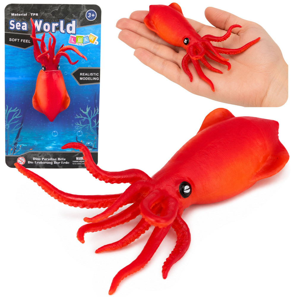 Squid Rubber Figurine Stretchable Realistic Sea Animal 18 cm