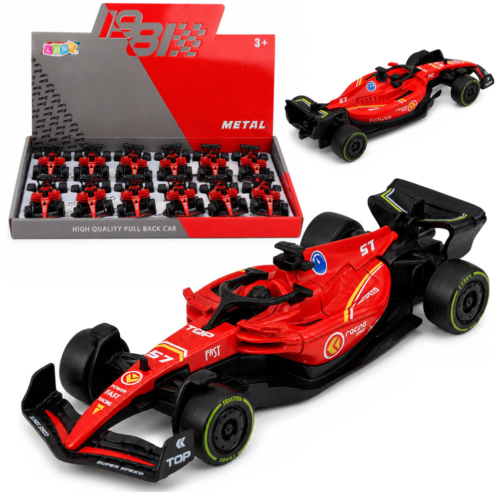 Piros fém formaautó hátrahúzós hajtással – 1:43
