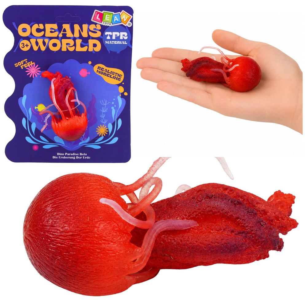 Nyújtható medúza gumifigura – piros, 9 cm