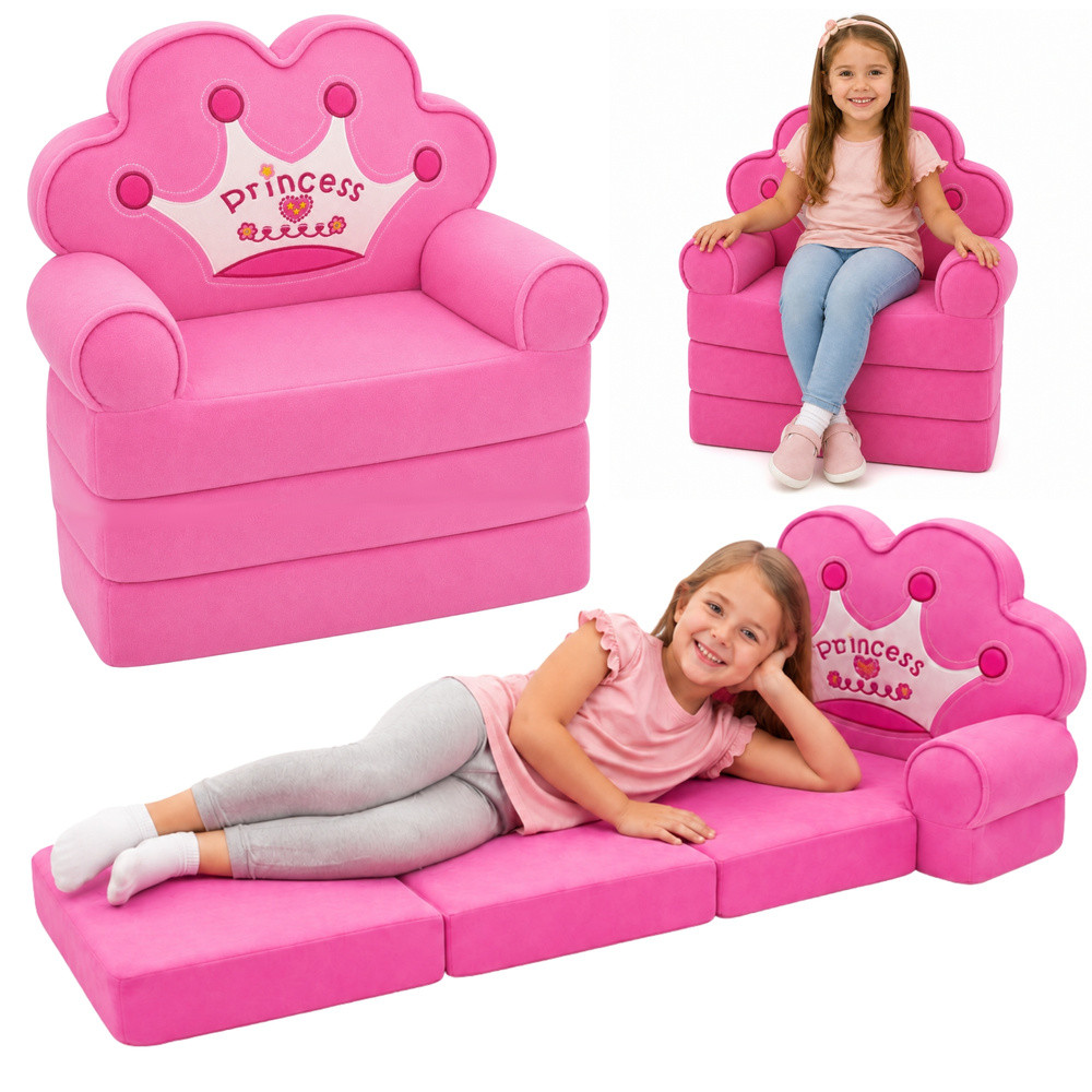 Rózsaszín Princess gyerekfotel, kihajtható 2 az 1-ben