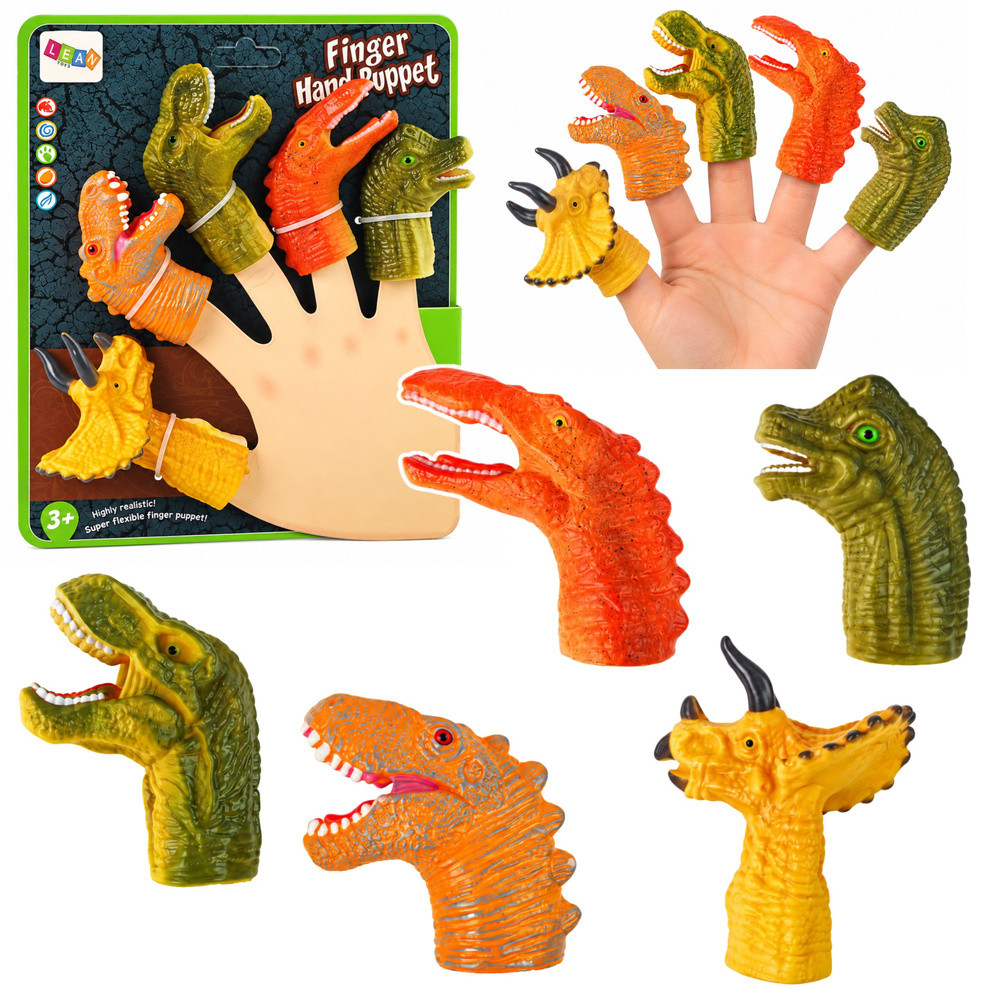 Set of 5 Rubber Dinosaur and Animal Finger Puppets