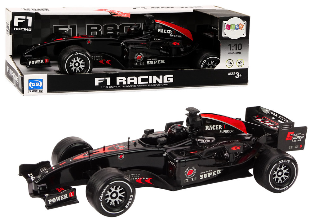 F1 versenyautó mechanikus hajtással, fénnyel és hanggal, 1:10, fekete