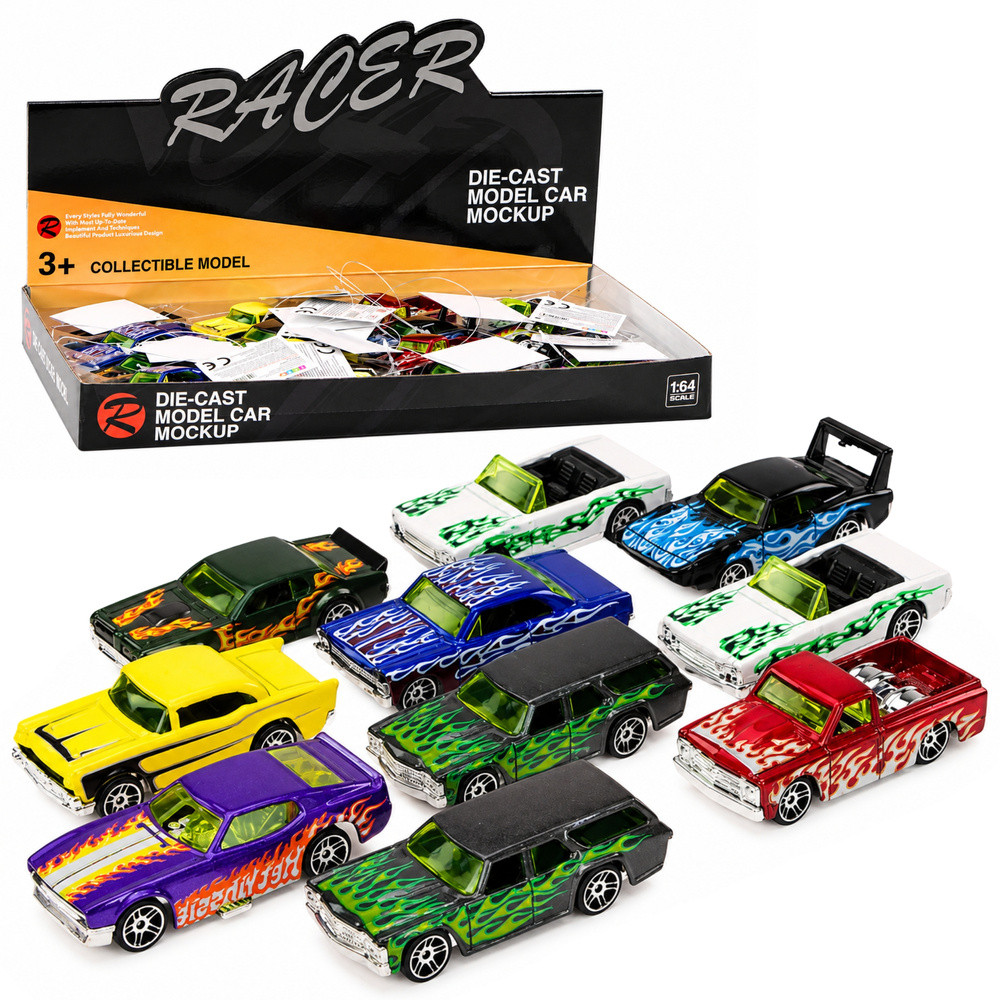 Lángmintás fém sportautó, 1:64