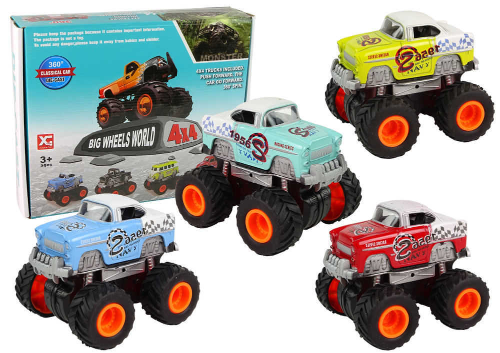Nagy kerekű 4x4 terepjáró kisautó, többféle színben