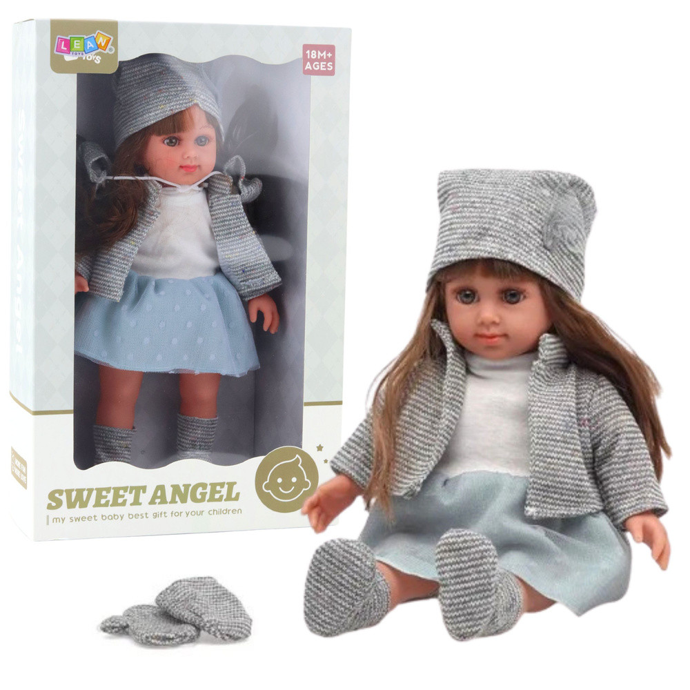 Sweet Angel baba kék ruhában, szürke sapkával, 36,5 cm
