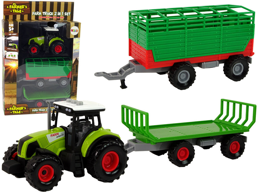 Zöld játék traktor 2 utánfutóval és hangeffektekkel