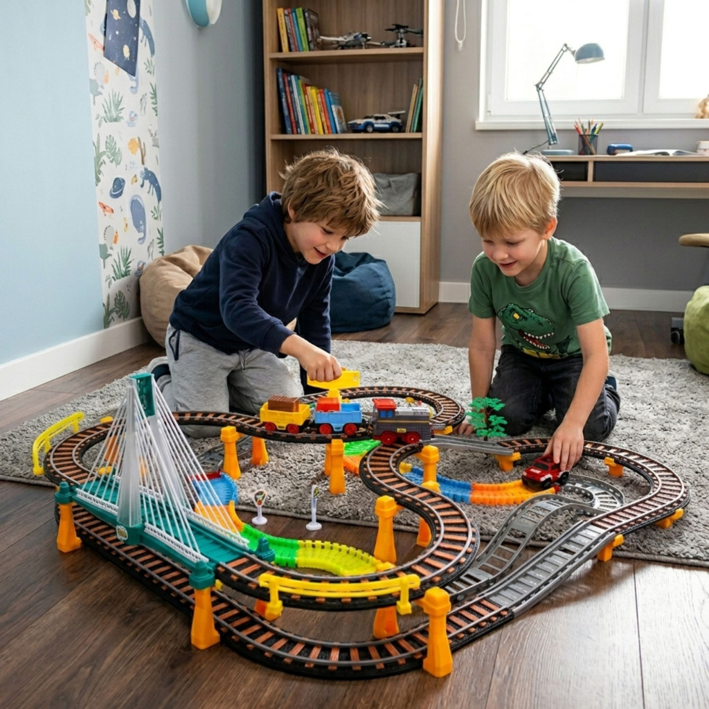 WOOPIE 2 az 1-ben elektromos vonat- és autópálya viadukttal, 192 részes