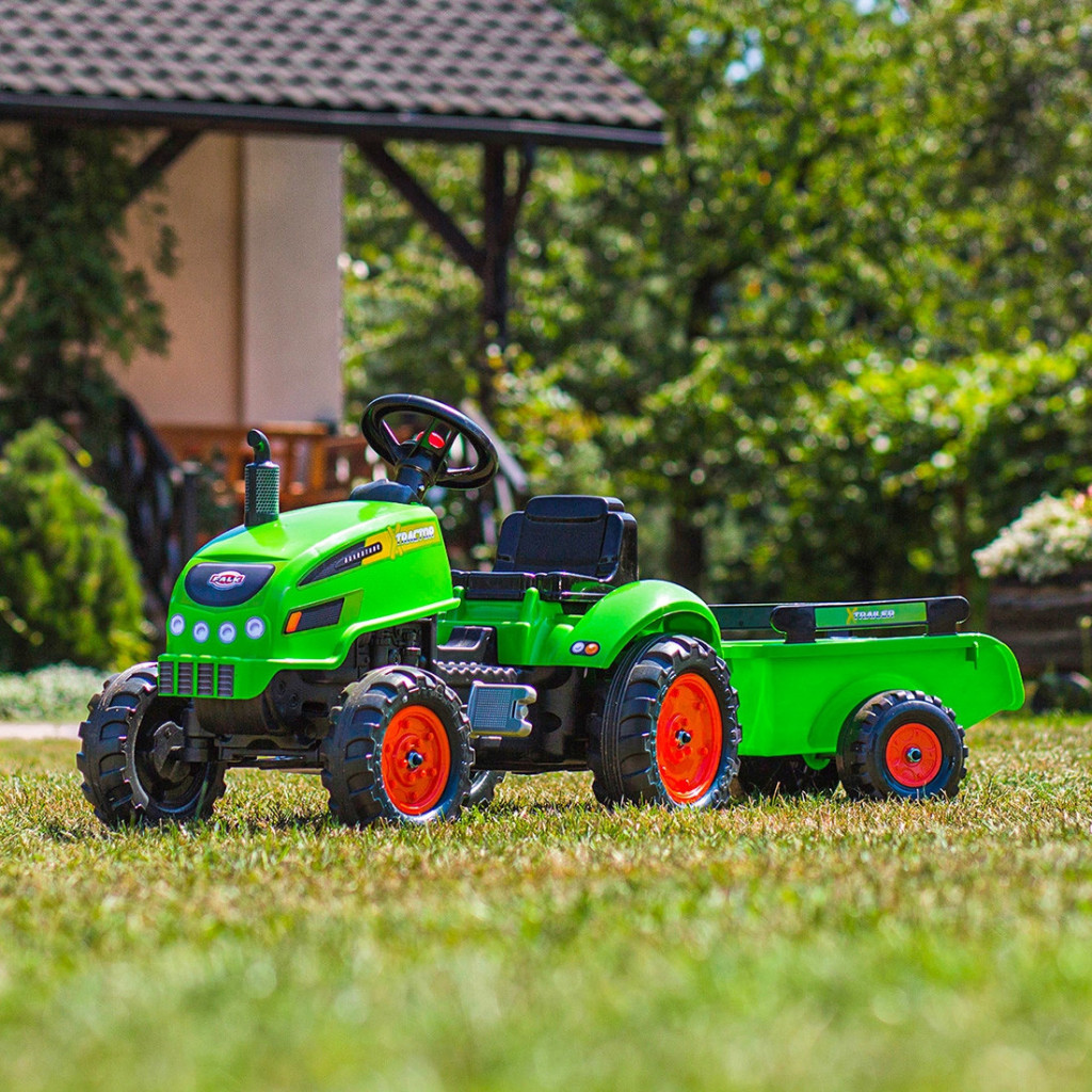 FALK X-Tractor zöld pedálos traktor utánfutóval