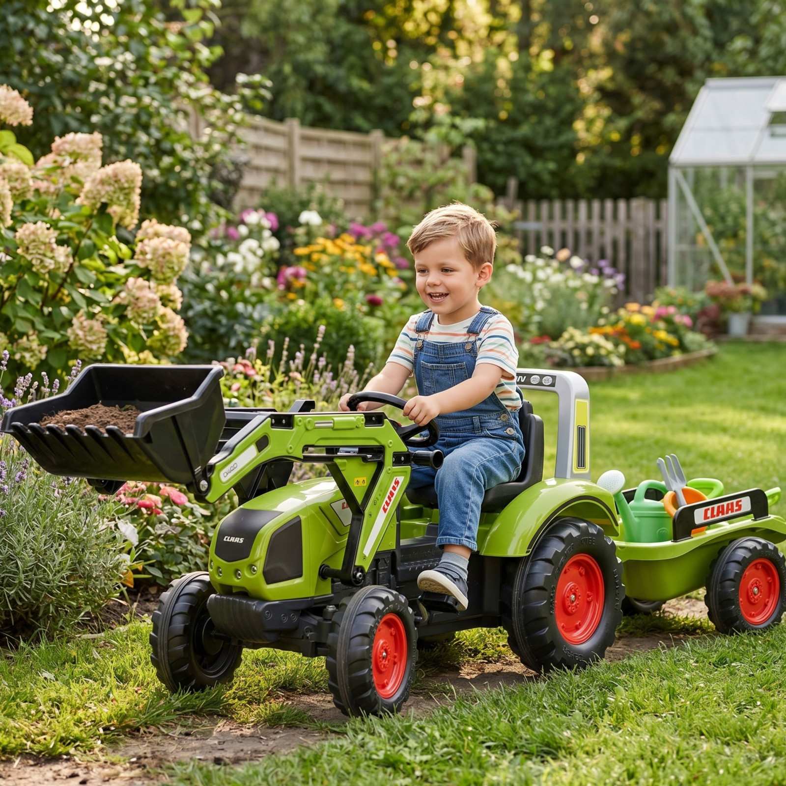 FALK Claas Arion 430 pedálos traktor rakodóval és pótkocsival