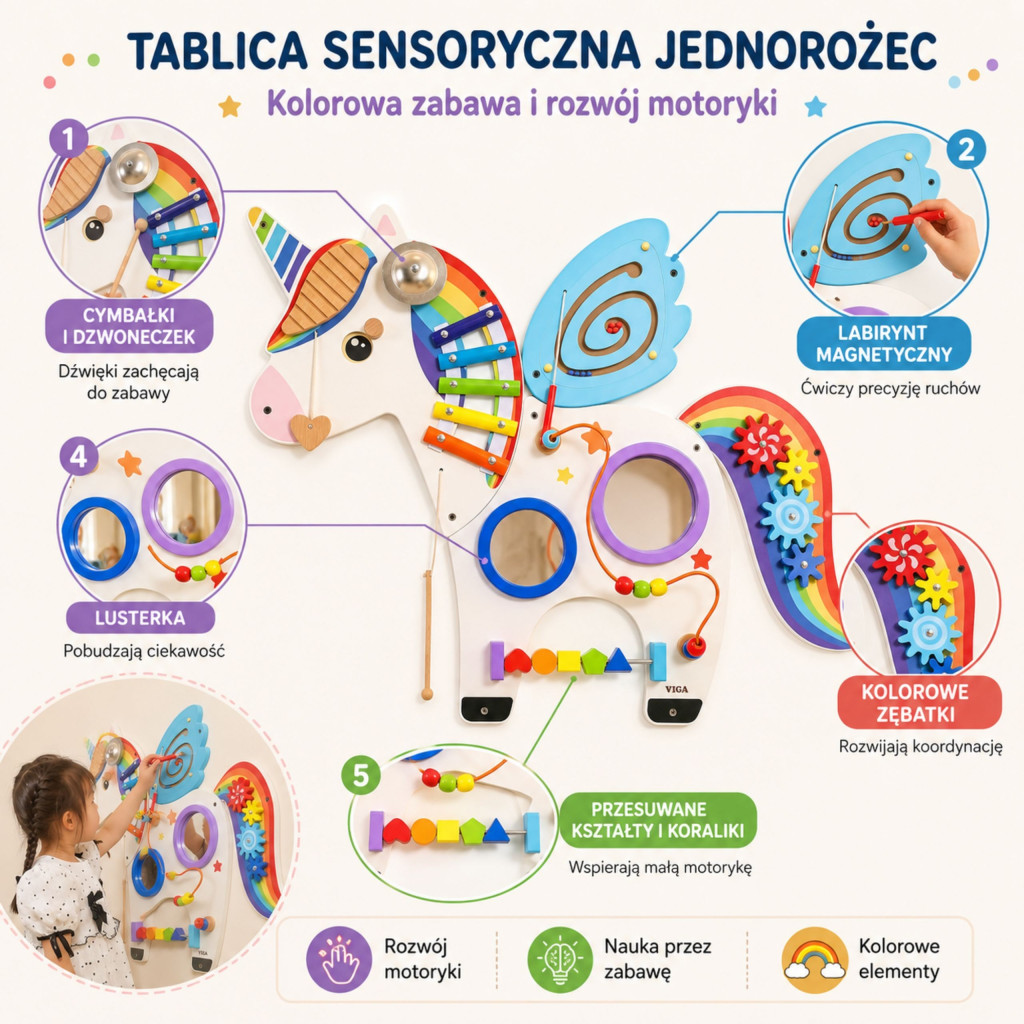 VIGA fa manipulatív szenzoros tábla Unicorn FSC Montessori tanúsítvány