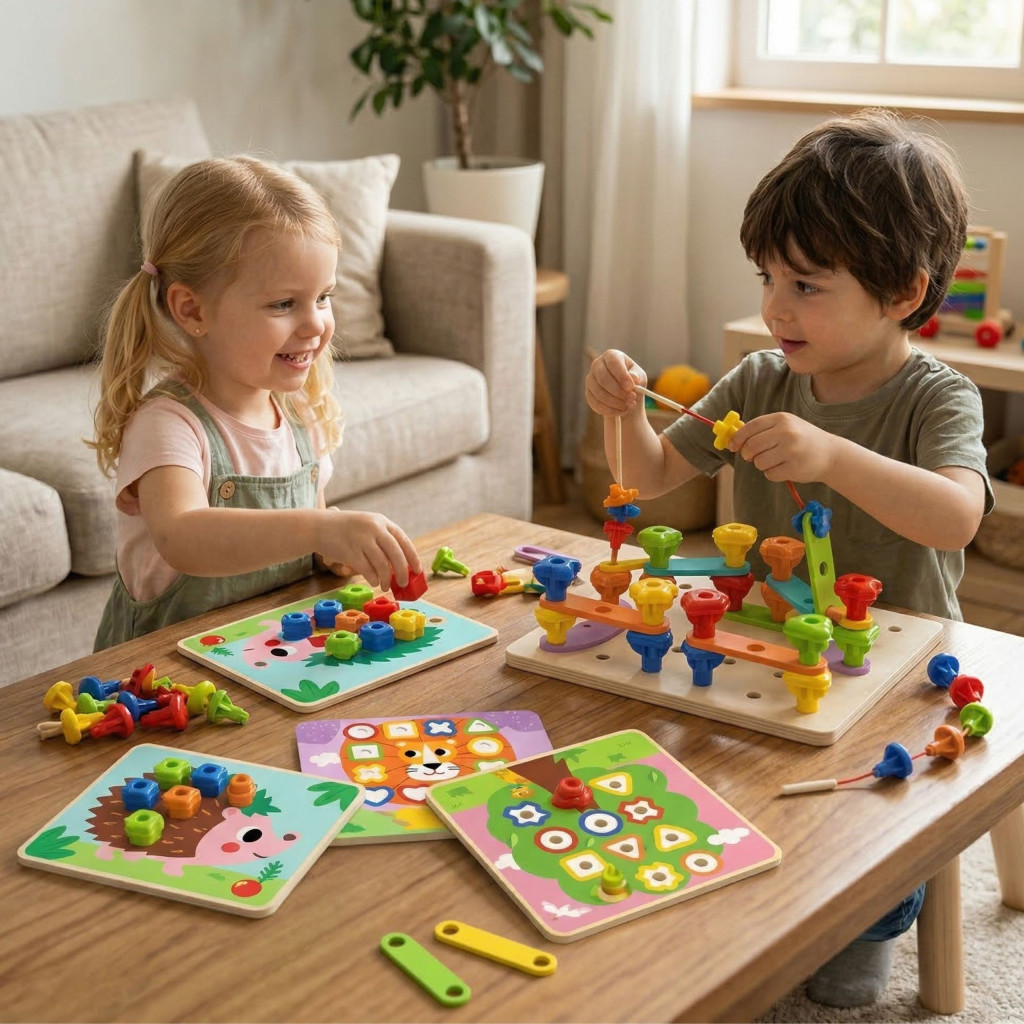 TOOKY TOY Többfunkciós tábla készlet színes csavarokból formák tanulása