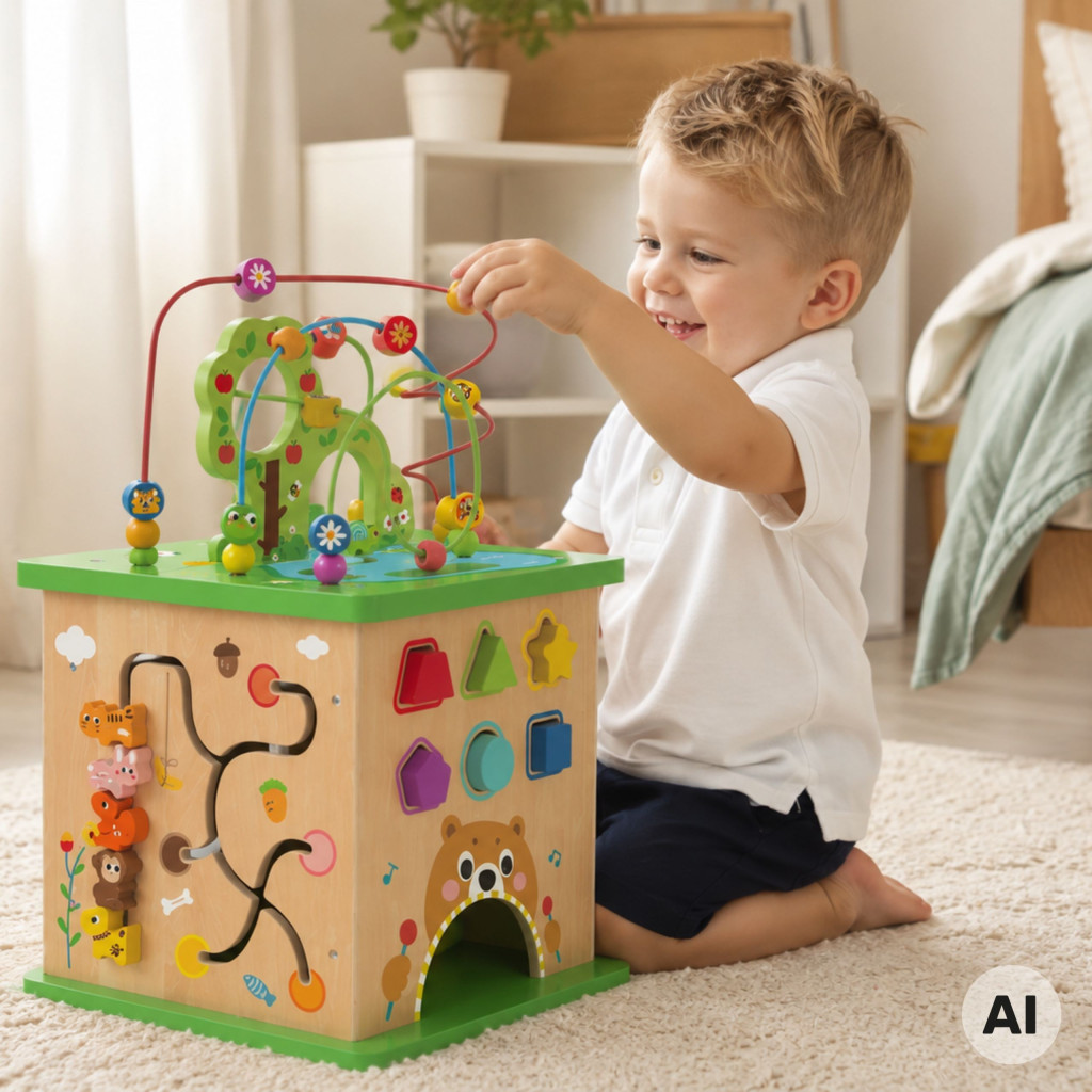 TOOKY TOY 5 az 1-ben fa fejlesztőkocka erdei témával