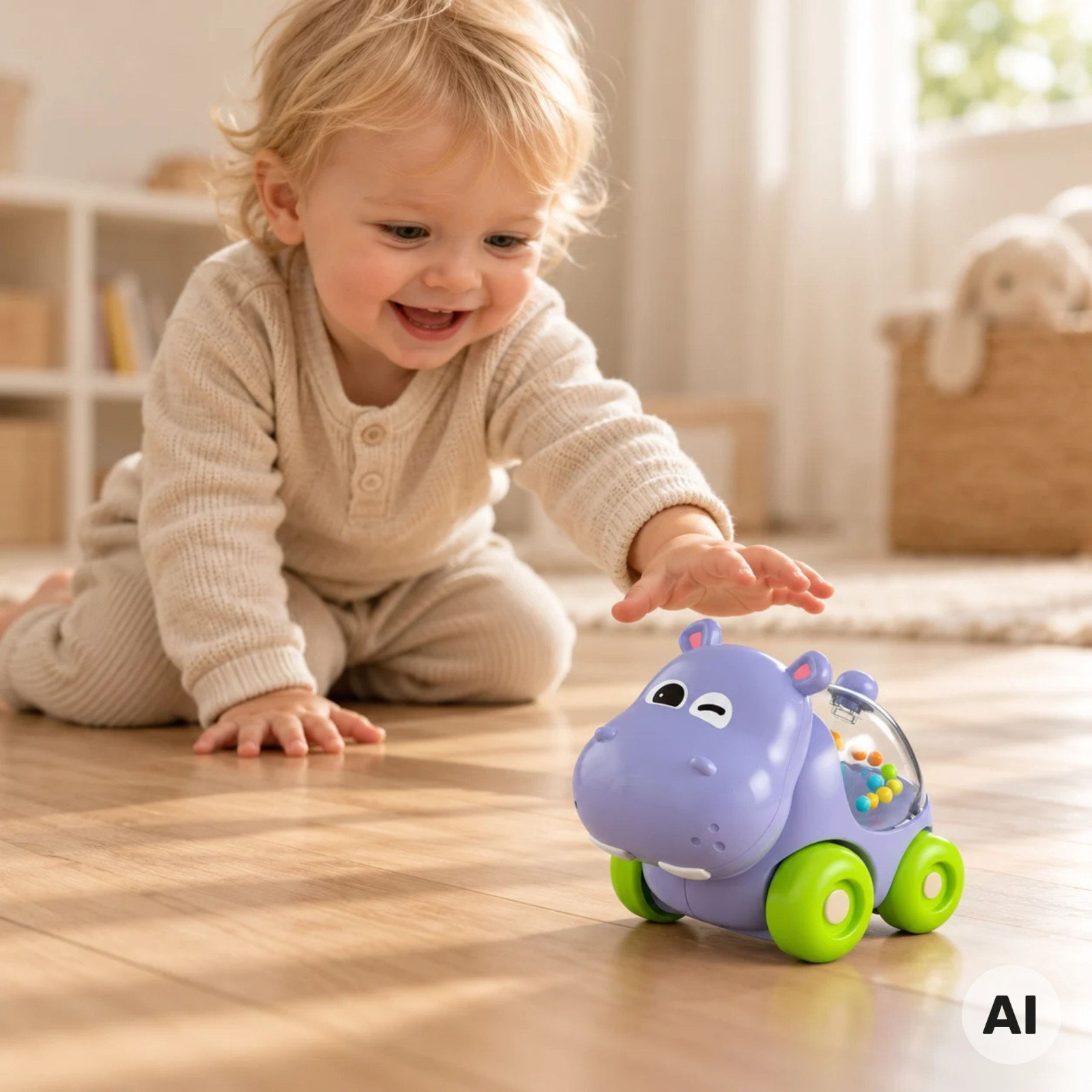 WOOPIE BABY vízilovas csörgőautó