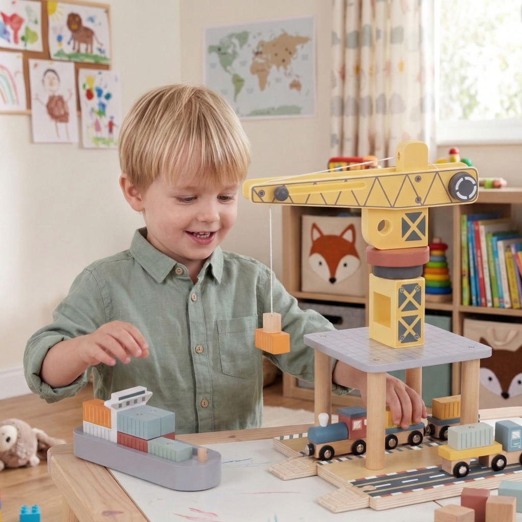 TOOKY TOY fa kikötői darukészlet 12 konténerrel