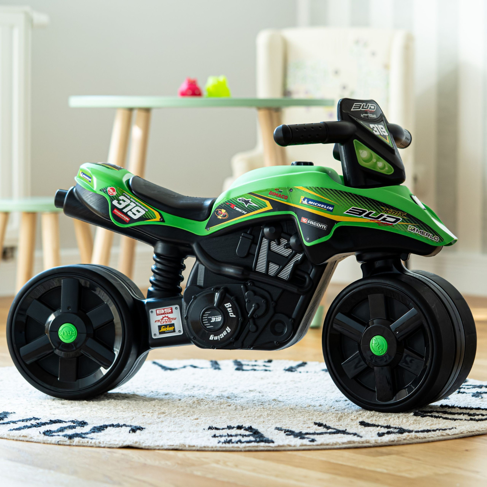 FALK Racing zöld kismotor széles kerekekkel, 1 éves kortól
