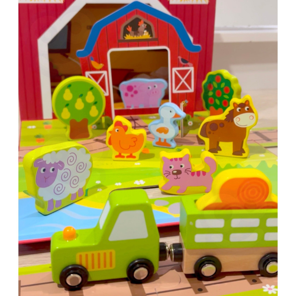 TOOKY JÁTÉK Fafarm bőröndben figurák járművek