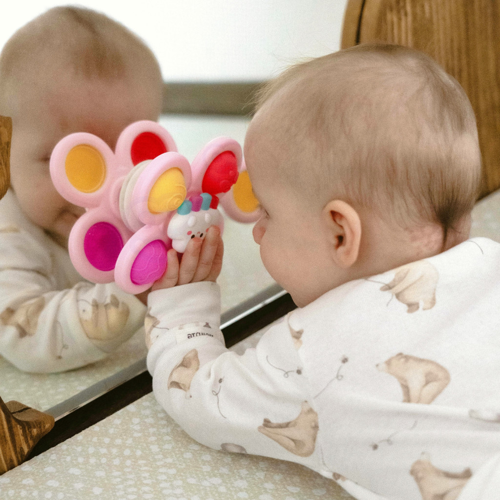 WOOPIE BABY űr témájú cserélhető Pop-it szenzoros pörgettyűk, 3 db, rózsaszín