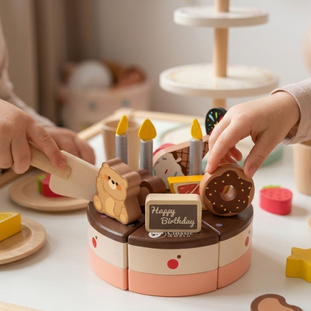 CLASSIC WORLD Fából készült születésnapi TORTA VÁGÁSHOZ 19 db.
