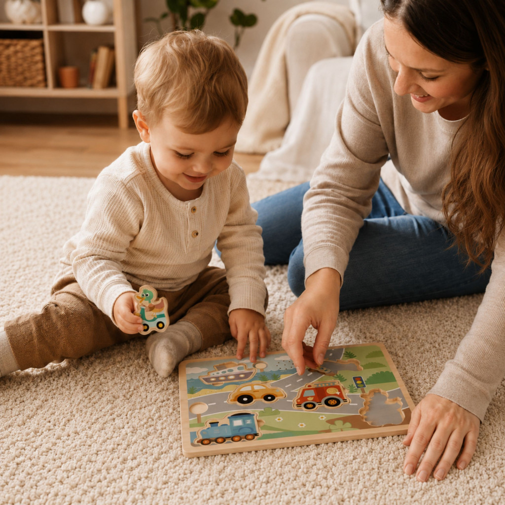 TOOKY TOY fából készült interaktív kirakós járművek