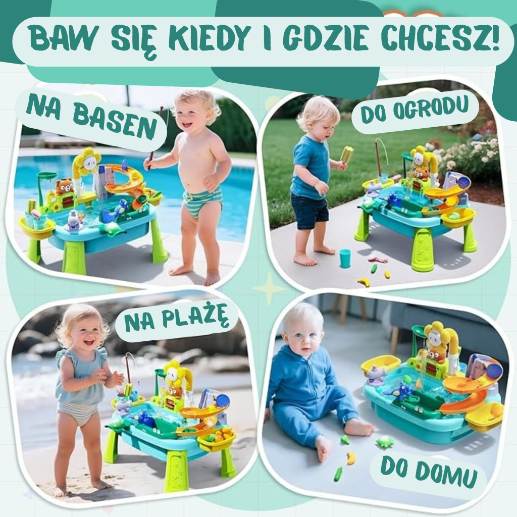 WOOPIE 4 az 1-ben vízi játékasztal – horgászat, mosogató, vízicsúszda és virág