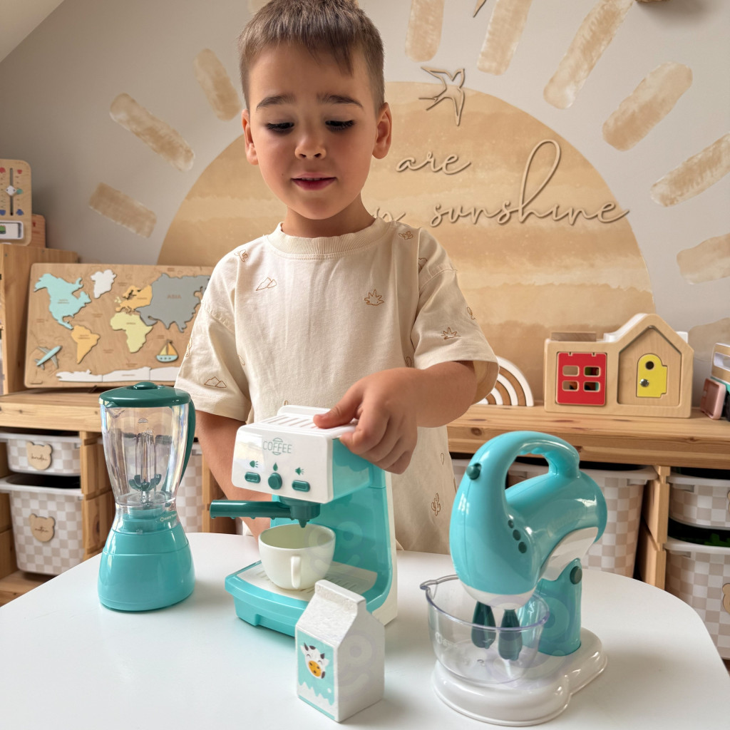WOOPIE 3 az 1-ben háztartási gépkészlet: kávéfőző, mixer, turmixgép, hang- és fényeffektusok