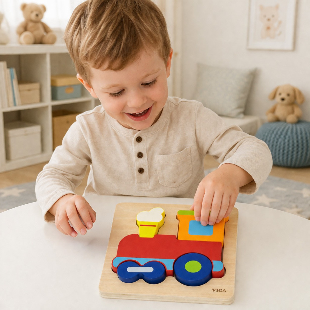 VIGA fa Montessori oktatórejtvényvonat