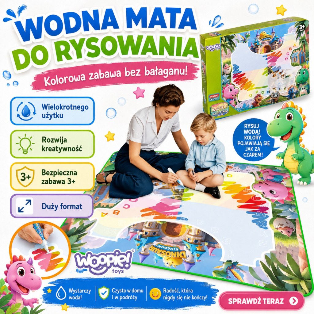 WOOPIE vízfestő szőnyeg dinoszauruszos gyerekeknek + kiegészítők