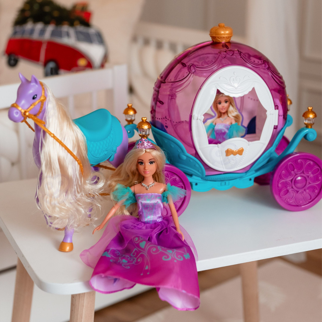 WOOPIE ROYAL Lili hercegnőbaba lila-türkiz hintóval és lóval